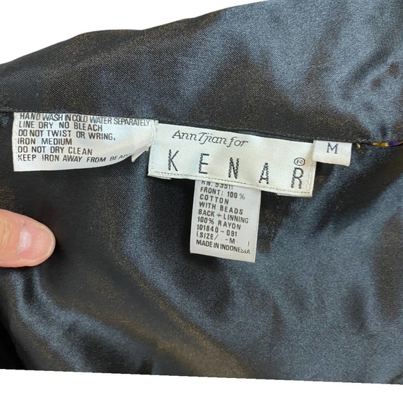 Vintage 80s Ann Tjian for Kenar Batik Beaded Phoenix Peacock Vest Mens Medium - Picture 3 of 5